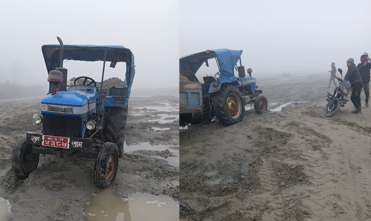 अवैध गिट्टी-बालुवा निकासी गरेको आरोपमा चिंसाङ खोलाबाट ट्याक्टर पक्राउ
