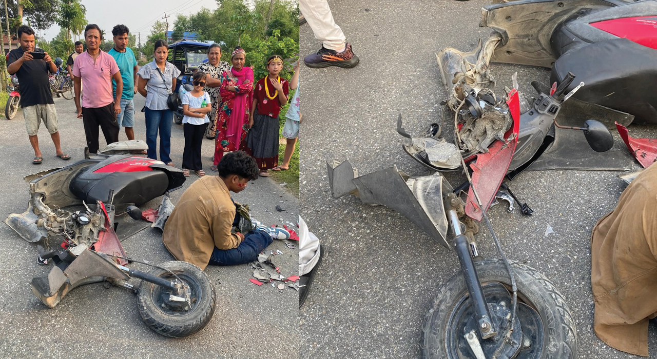 कानेपोखरीमा टेम्पो र स्कुटर ठोक्किँदा एक जना गम्भीर घाइते